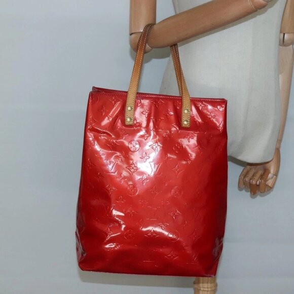 LOUIS VUITTON Monogram Vernis Reade MM Hand Bag Red Rouge - Picture 1 of 14